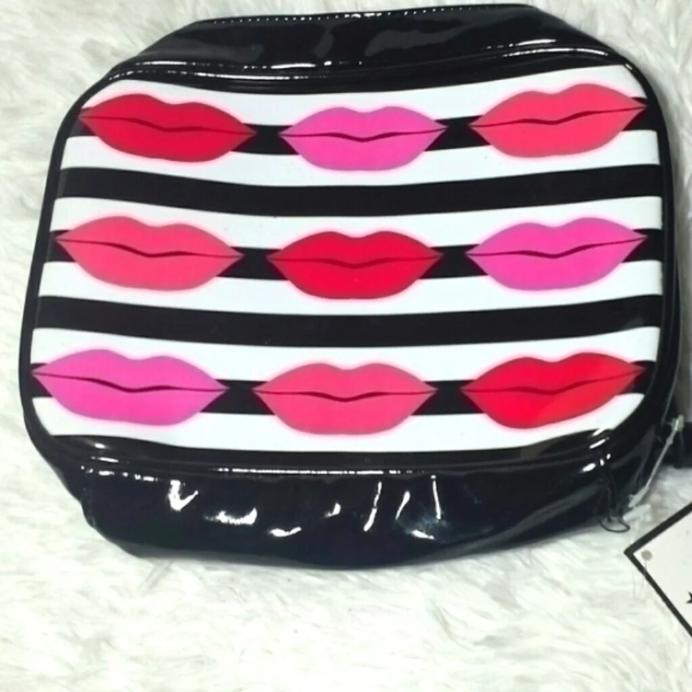 Macy's Stripe Lips Print Bi-Fold Cosmetic Bag